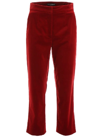 Dolce & Gabbana Velvet Trousers In Rosso Sangue Scuro (red)