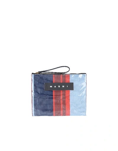 Marni Logo Striped Pouch In Multicolor