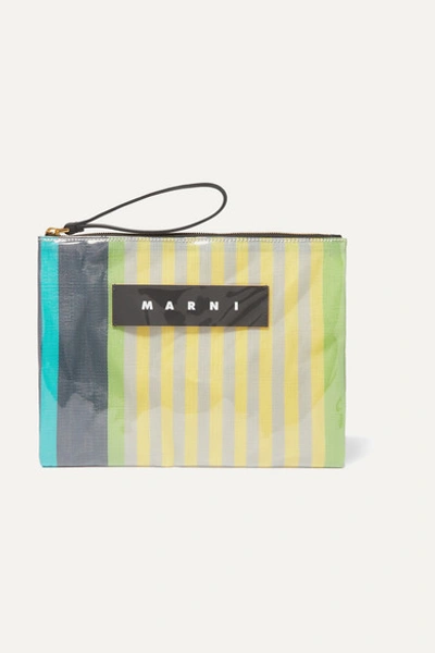 Marni Leather-trimmed Pvc And Striped Canvas Pouch In Pink Candy