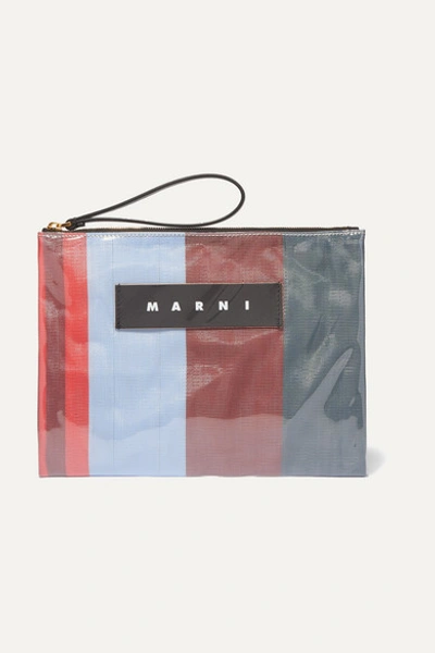 Marni Leather-trimmed Pvc And Striped Canvas Pouch In Blue