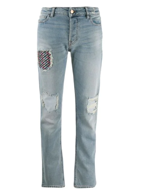 Emporio Armani Ripped Patch Jeans In Blue | ModeSens