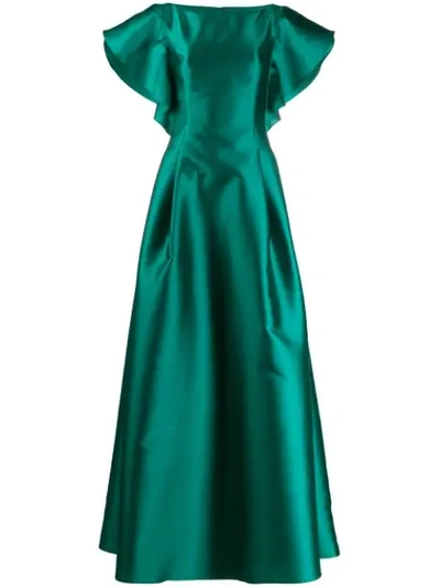 Alberta Ferretti Ruffled Sleeve Gown In 0383 Green