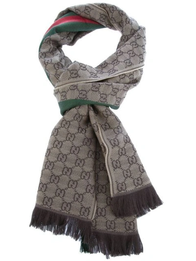 Gucci Logo Embellished Scarf In Brown