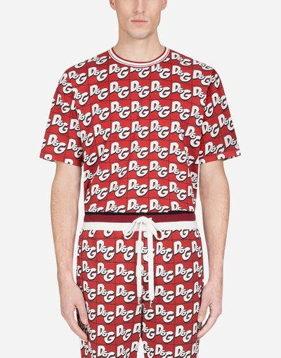 Dolce & Gabbana Cotton T-shirt With All-over Dg Print In Red