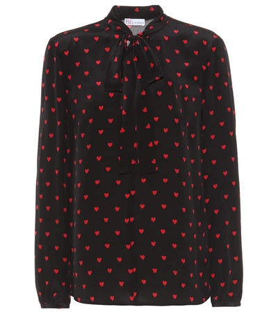 Red Valentino Pussy-bow Printed Silk Crepe De Chine Blouse In Black