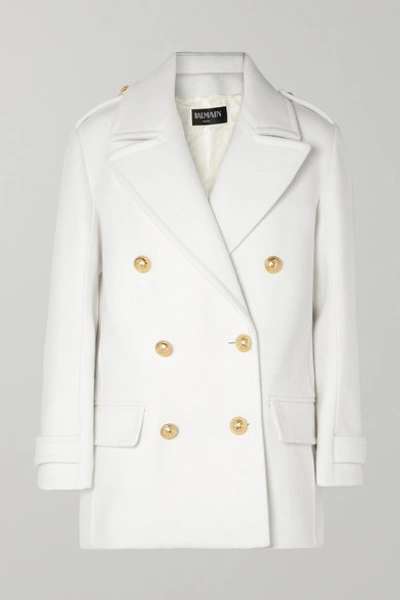 Balmain Button-embellished Double-breasted Wool Coat In White