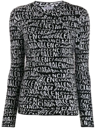 Balenciaga Long-sleeve Logo-print Velvet Top In 1070 Black