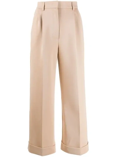 Fendi Cropped Jersey Wide-leg Pants In Brown