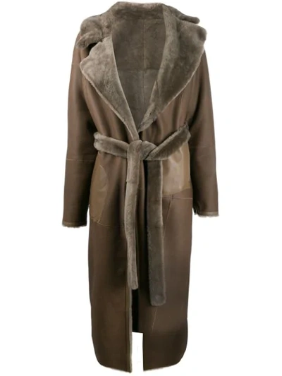 Liska Fur Midi Coat In Brown