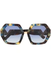 Valentino Hexagonal Oversized V Logo Sunglasses In Brown