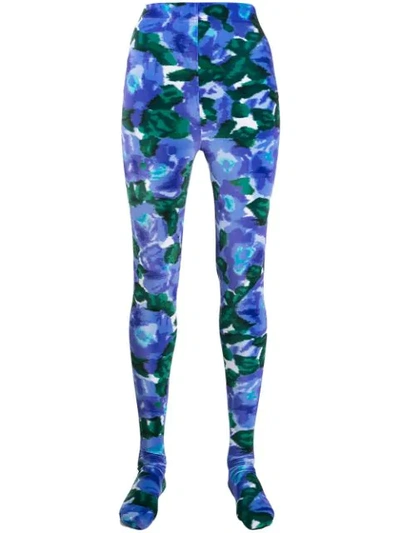 Richard Quinn Watercolour Print Leggings In Blue