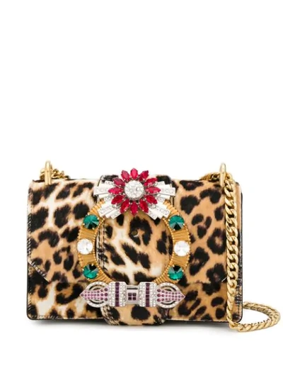 Miu Miu Lady Leopard Print Crossbody Bag In Neutrals