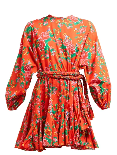Rhode Ella Floral-print Cotton-voile Mini Dress In Red Dazzle