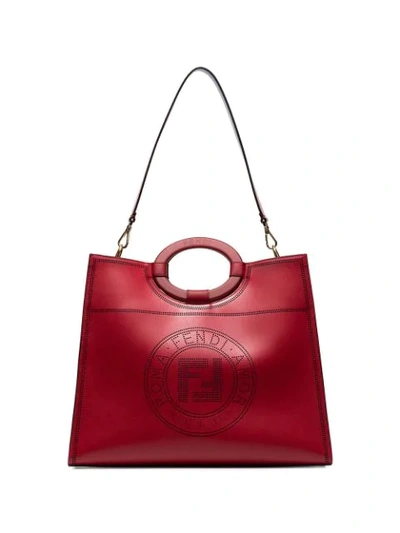 Fendi Red Runaway Perforated Logo Tote Bag In Rot
