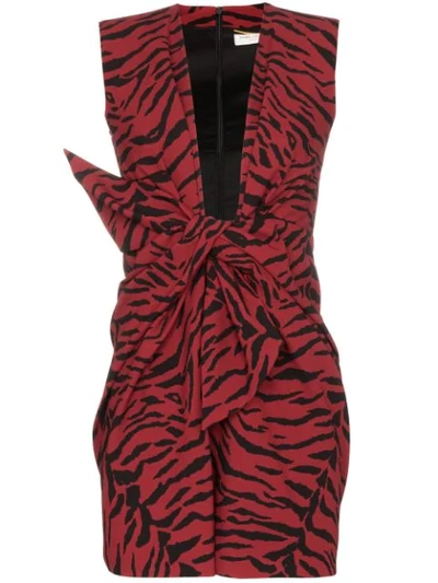Saint Laurent Knotted Tiger-print Crepe Mini Dress In Red