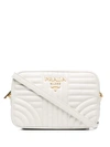 Prada Diagramme Quilted Camera Bag In White
