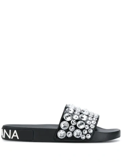 Dolce & Gabbana Rhinestone-embellished Slides In Black