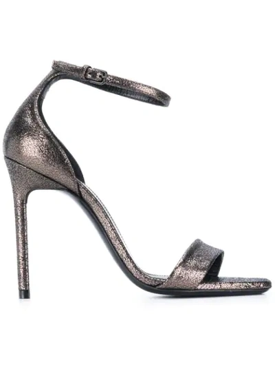 Saint Laurent Metallic Black Leather Amber Sandals