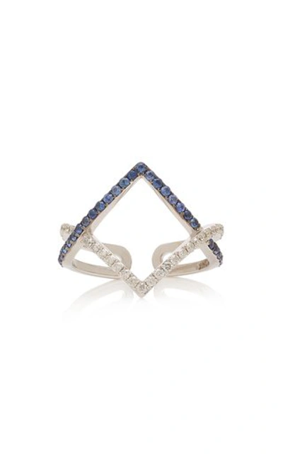 Tullia 14k White Gold; Sapphire And Diamond Ring In Blue