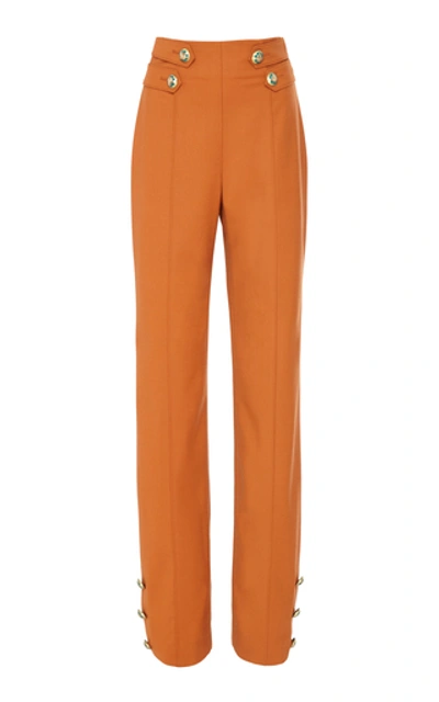 Oscar De La Renta High-waisted Wool-blend Straight-leg Pants In Orange