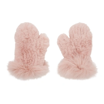 Yves Salomon Pink Rex Rabbit And Fox Fur Mittens In A5109 Pink