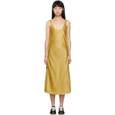Acne Studios Gold Satin Midi Dress In Yellow Gold | ModeSens