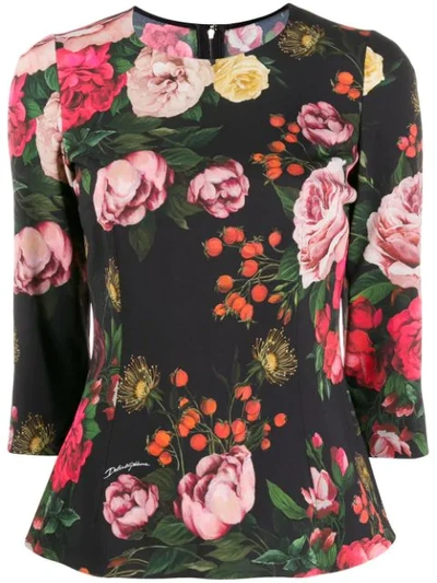 Dolce & Gabbana Fitted Floral Top - Black