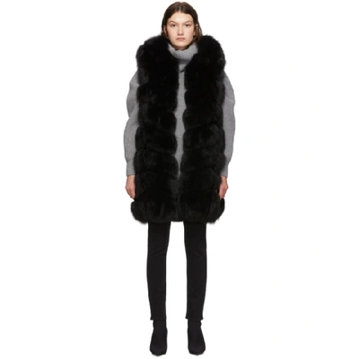 Yves Salomon Black Fox Fur Long Vest In C99 Noir