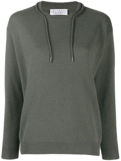 Brunello Cucinelli Draw-string Neck Jumper In Green