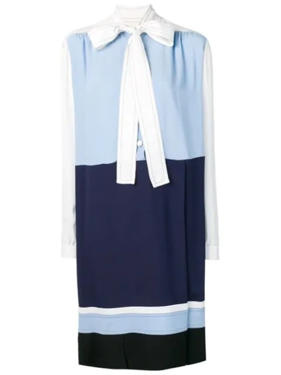 Marni Pussy Bow Shift Dress In Y5700 Light Navy+sky+lily White