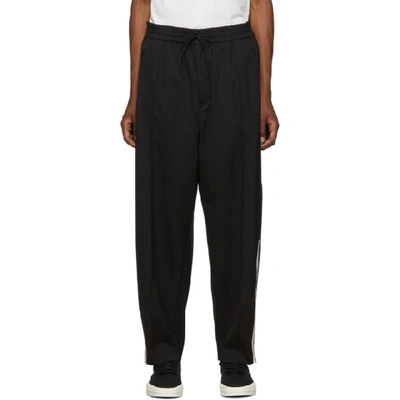 Y-3 Black Wool Stripes Lounge Pants In Black/ecru