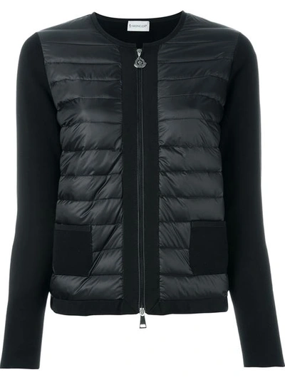 Moncler Puffer Knit Combo Cardigan In Nero