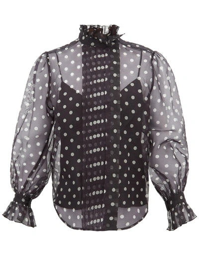 Marc Jacobs Polka-dot Print Chiffon Full-sleeve Button-front Shirt In Black