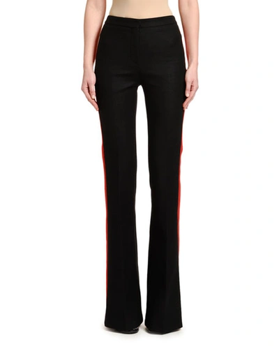 Alexander Mcqueen Oxbridge Flannel Tuxedo Flare Pants In Black/red