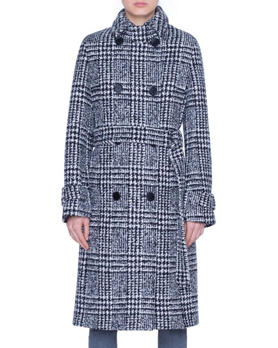 Akris Punto Lacquered Wool Check Trench Coat In Multi