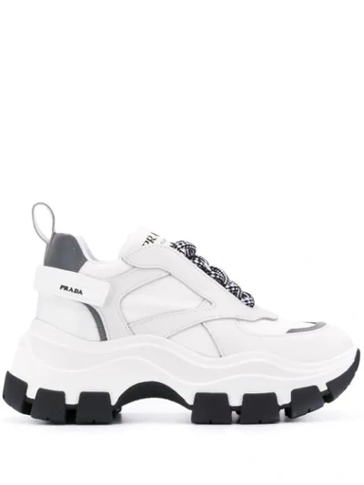 Prada Women's Leather And Rubber Platform Sneakers In White