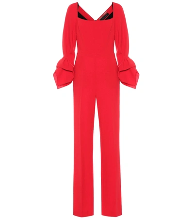 Roland Mouret Bethany Ruffled-cuff Wide Leg Jumpsuit In Red