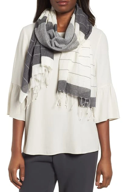 Eileen Fisher Block Stripe Handloom Organic Cotton Scarf In Black/ White