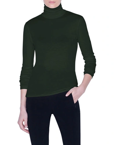 Akris Cashmere-silk Rolled Turtleneck Sweater In Dark Green