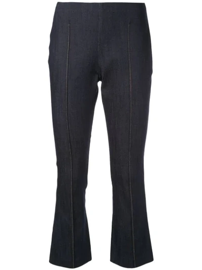 Cinq À Sept Mila Pintuck Cropped Flare Trousers In Blue