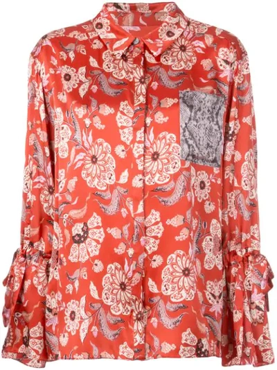 Cinq À Sept Elisia Paisley Long-sleeve Snake-panel Silk Top In Pink
