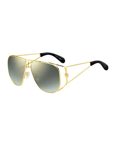 Givenchy Men's 4g Open Geometric Stainless Steel Sunglasses In Green/gold