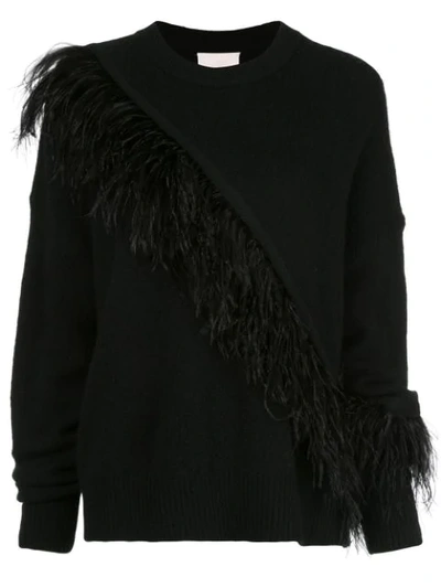 Cinq À Sept Cinq A Sept Merritt Feather-trimmed Pullover Sweater In Black