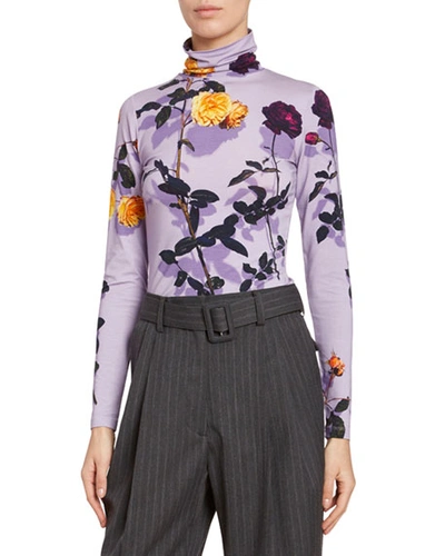 Dries Van Noten Ora Floral Jersey Top In Lilac