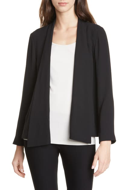Eileen Fisher Silk Georgette Crepe Angled Hem Jacket In Black | ModeSens