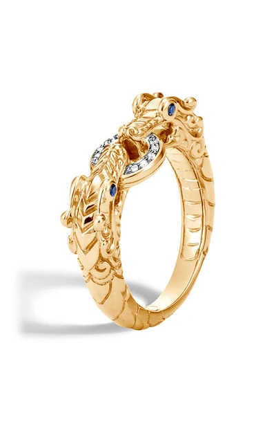 John Hardy 18k Yellow Gold Legends Naga Ring With Diamond & Sapphire