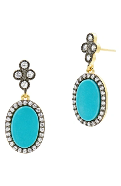 Freida Rothman Color Theory Oval Drop Earrings In 14k Gold-plated Sterling Silver Or Rhodium-plated Sterling Silver In Gold/turquoise