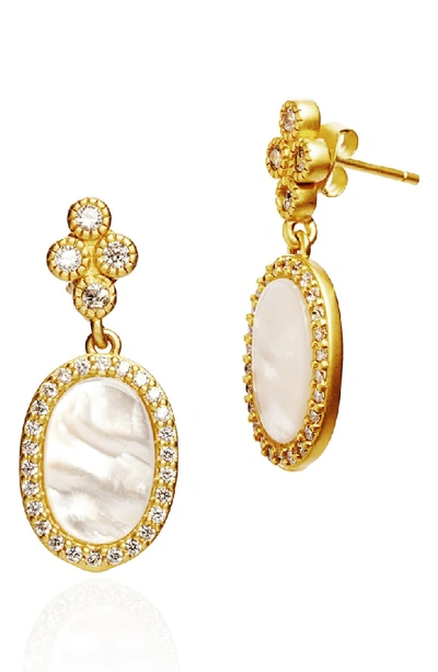 Freida Rothman Colour Theory Oval Drop Earrings In 14k Gold-plated Sterling Silver Or Rhodium-plated Sterling Silver In Gold/ Mother Of Pearl