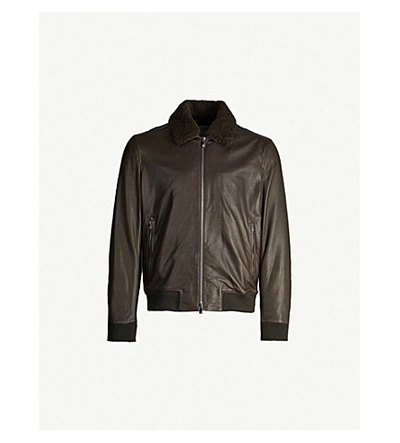 Corneliani Shearling Collar Leather Jacket In Brown