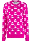 Moschino Checkerboard Bear Long Sleeve Wool Sweater Dress In Fuchsia